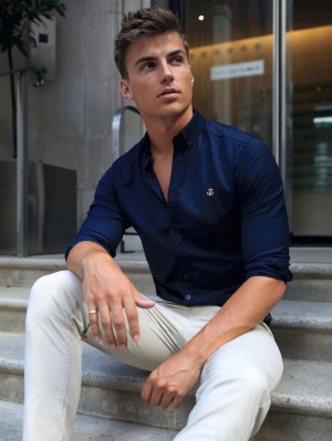 Blakely Albany Fitted Stretch Shirt Azul Marino | OYNPDU019