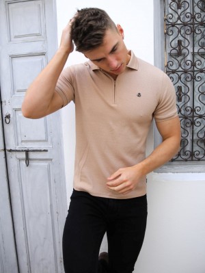 Blakely Amot Textured Polo Shirt Marrones Claro | APKFUJ861