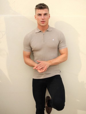 Blakely Anzi Textured Polo Tan | AMJFLC106