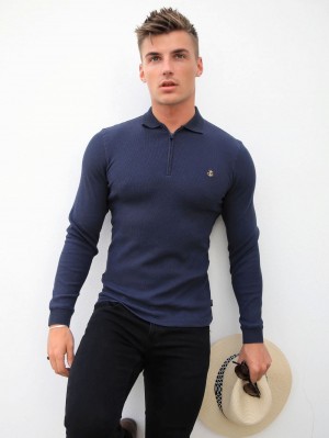 Blakely Aspen Long Sleeve Polo Azul Marino | ETHDRU412