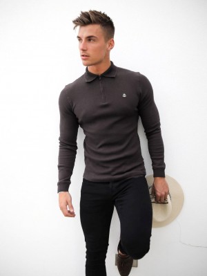 Blakely Aspen Long Sleeve Polo Charcoal | UKLQFA436
