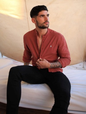 Blakely Berkane Linen Shirt Burdeos | KPFYLE758