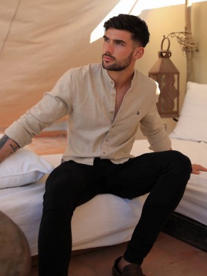 Blakely Berkane Linen Shirt Tan | URTQXD863