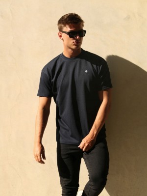 Blakely Ceuta Textured Oversized T-Shirt Azul Marino | TMKANO148
