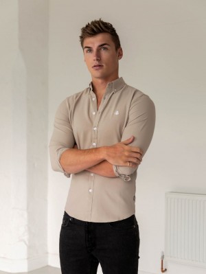 Blakely Furbank Fitted Stretch Shirt Tan | OVHQFS574