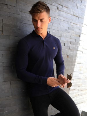 Blakely Harrow Long-Sleeve Polo Shirt Azul Marino | DJYLKX516