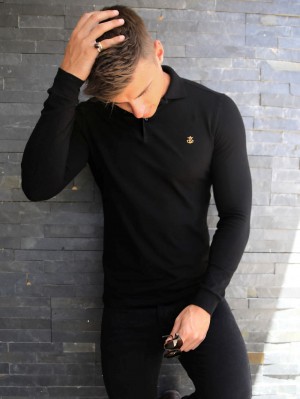 Blakely Harrow Long-Sleeve Polo Shirt Negras | IGJEYT506