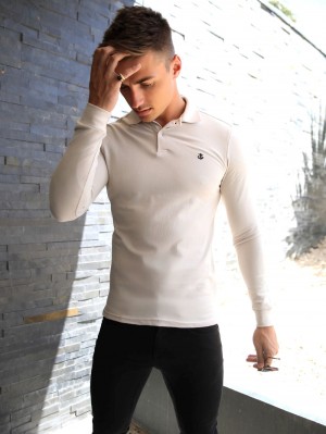 Blakely Harrow Long-Sleeve Polo Shirt Stone | HJEWLX361