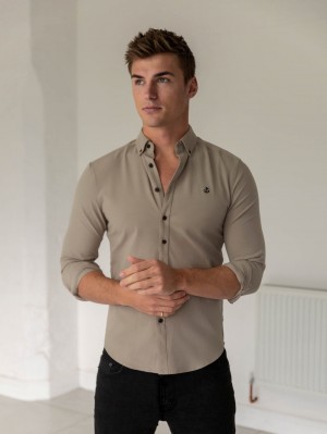Blakely Horton Fitted Stretch Shirt Tan | VIZSYX032