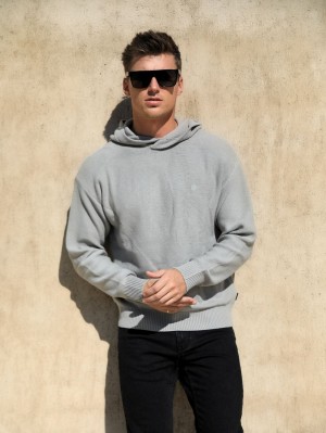 Blakely Huxley Knitted Hoodie Pale Concrete | KJEBIQ860