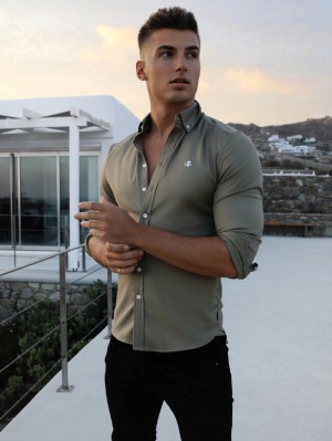 Blakely Merrick Fitted Stretch Shirt Kaki Verde | ALTXUC569
