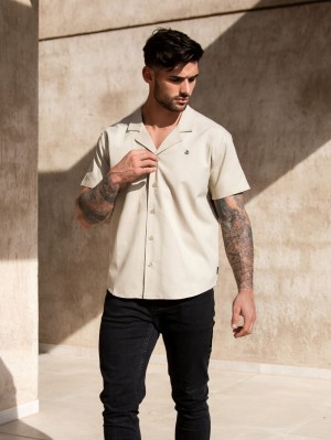 Blakely Nador Open Collared Shirt Sand | LXNEUP092