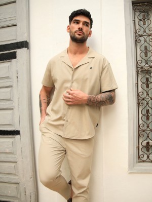 Blakely Nador Open Collared Shirt Tan | NRFESD240