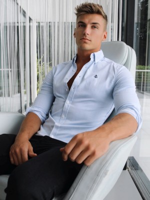 Blakely Oxford Fitted Stretch Shirt Azules | TVGXWI749
