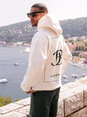 Blakely Riviera Initial Relaxed Hoodie Ivory | HDQKJL483