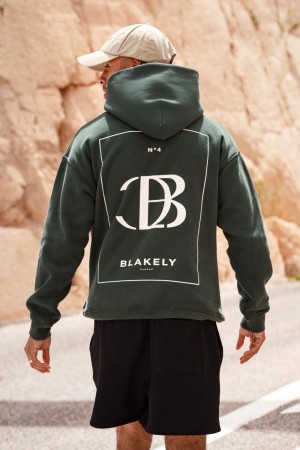Blakely Riviera Initial Relaxed Hoodie Verde Oscuro | EOTDXN806