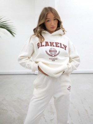 Blakely Women's Varsity Relaxed Hoodie Blancas | NMAEQO619