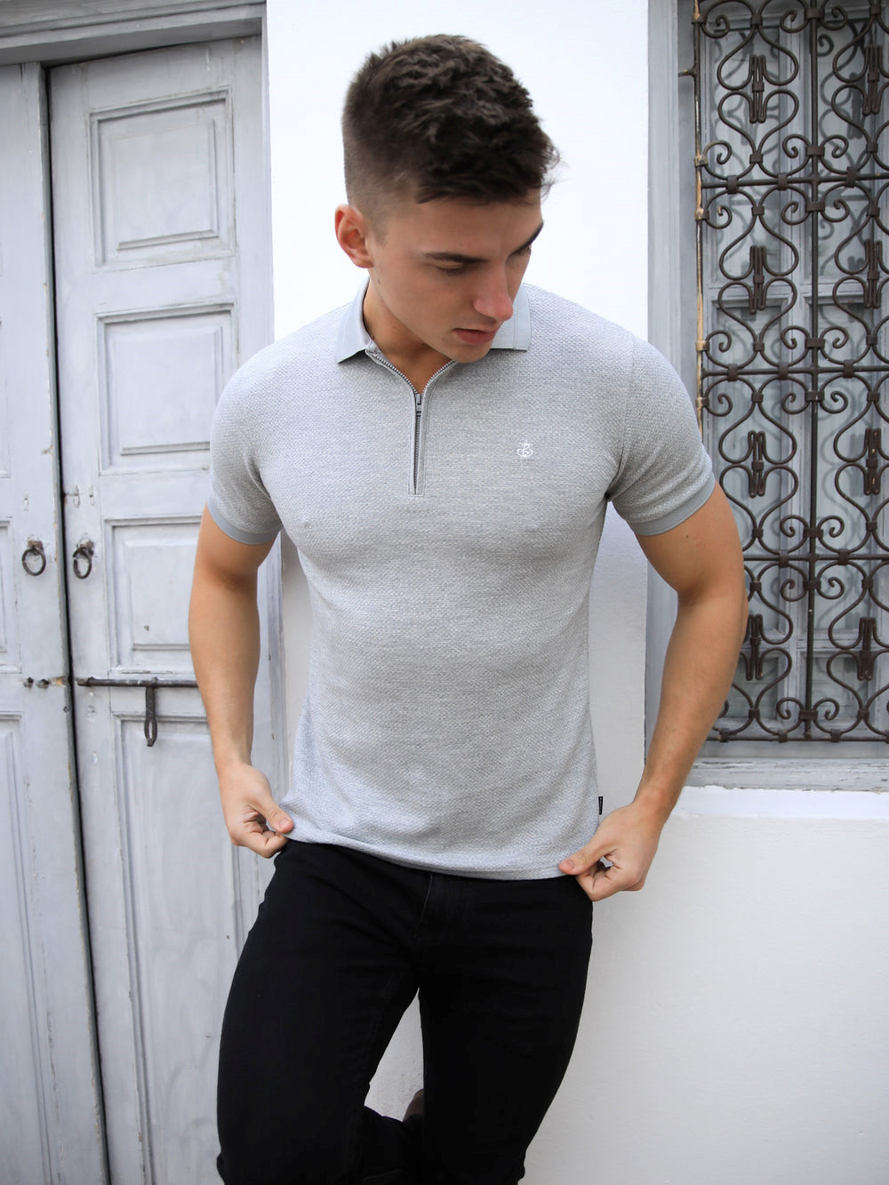 Blakely Amot Textured Polo Shirt Gris Claro | KMPJUA638