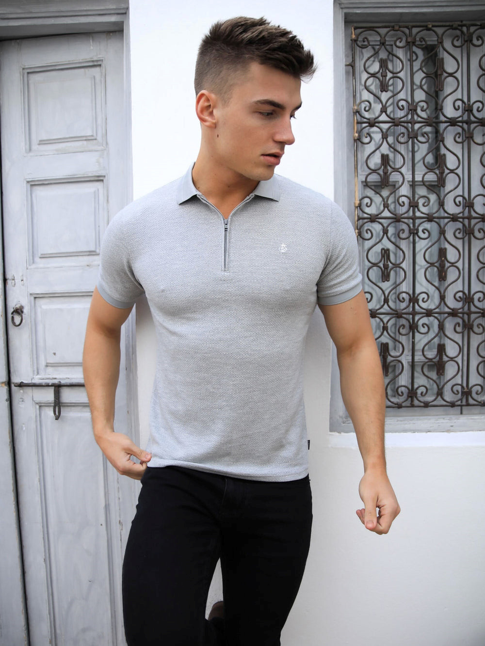 Blakely Amot Textured Polo Shirt Gris Claro | KMPJUA638