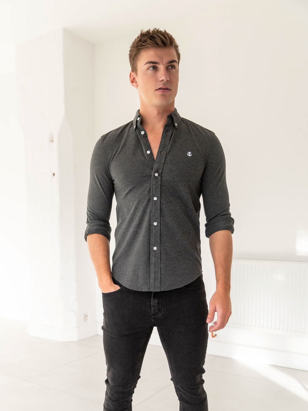Blakely Arlo Soft Stretch Shirt Charcoal | ZAOYCP287
