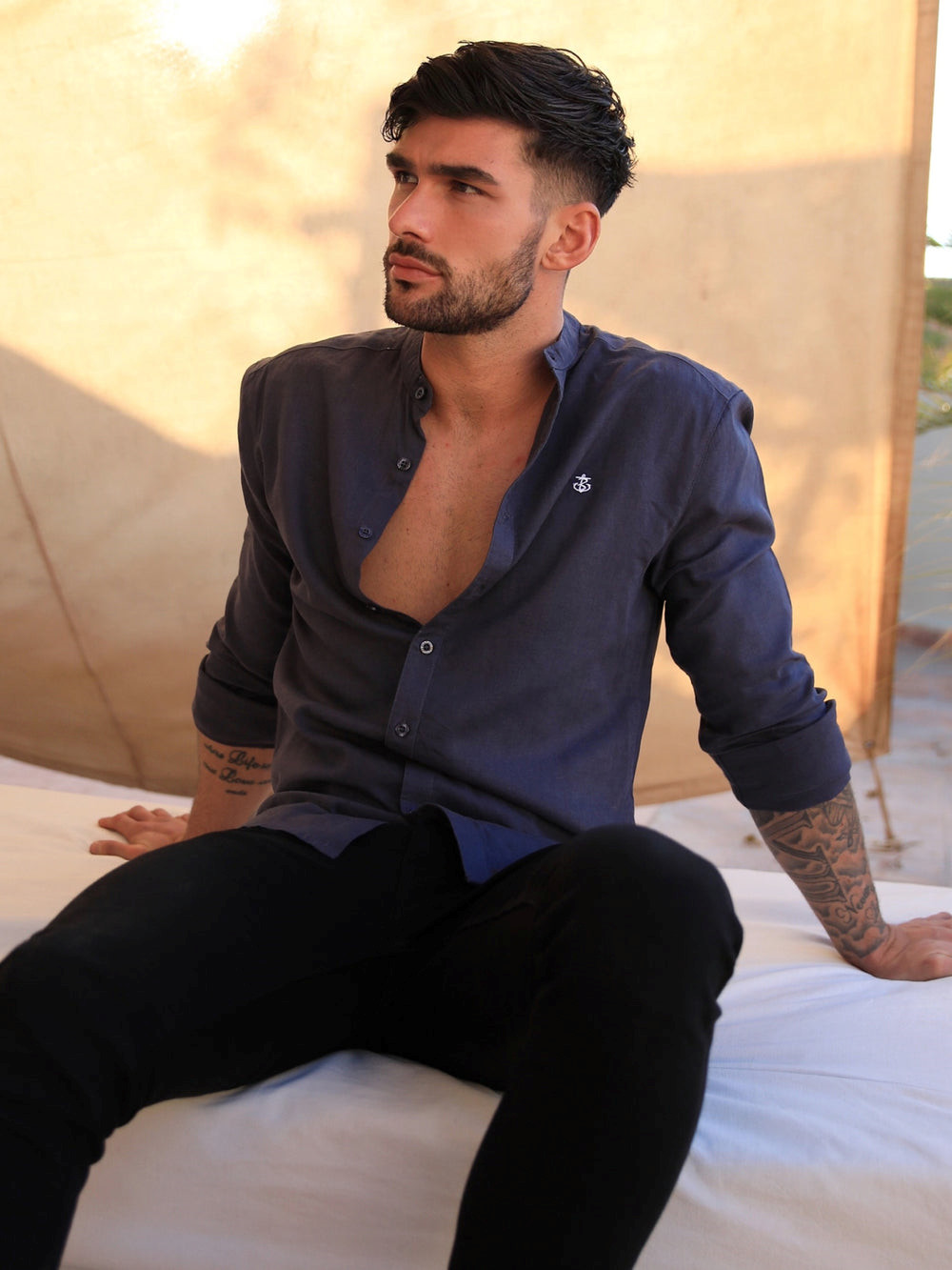 Blakely Berkane Linen Shirt Azul Marino | HTILGY653