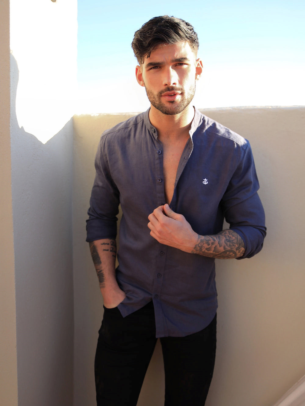 Blakely Berkane Linen Shirt Azul Marino | HTILGY653