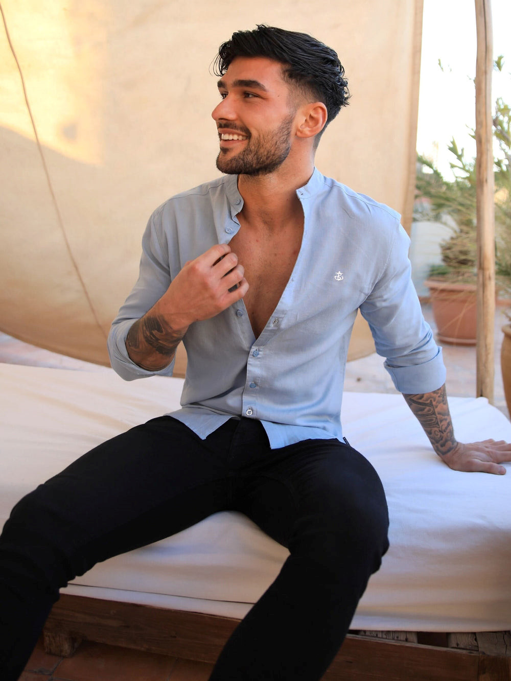 Blakely Berkane Linen Shirt Azules | HWNUMG958