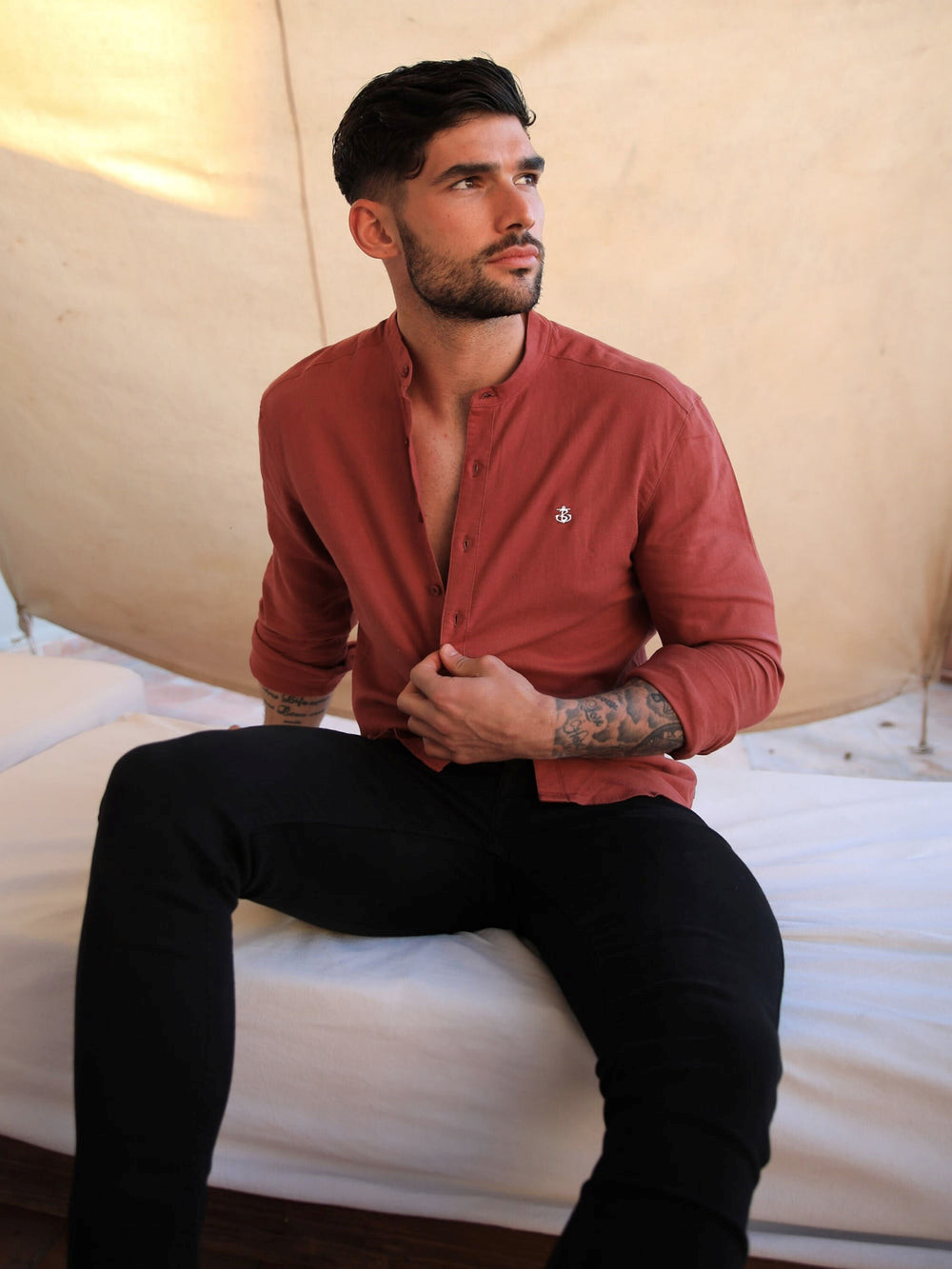 Blakely Berkane Linen Shirt Burdeos | KPFYLE758