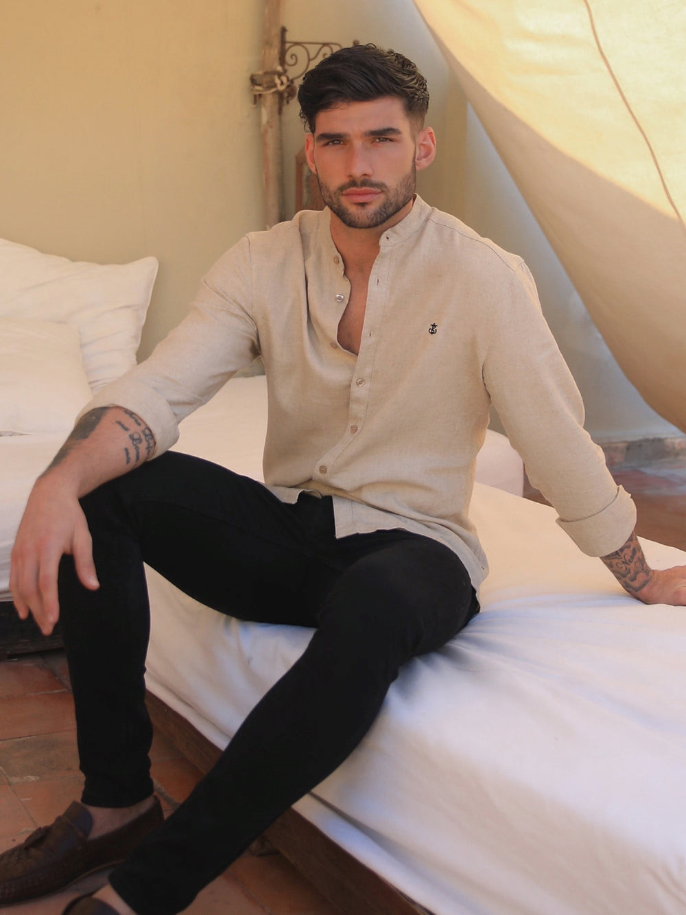 Blakely Berkane Linen Shirt Tan | URTQXD863