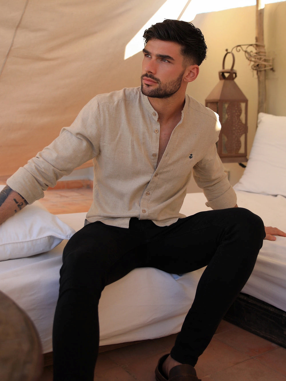 Blakely Berkane Linen Shirt Tan | URTQXD863