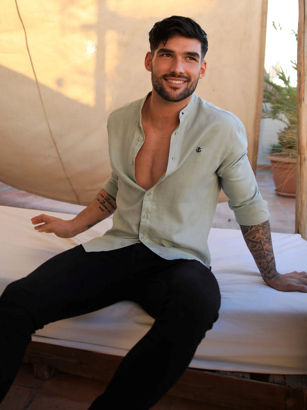 Blakely Berkane Linen Shirt Verde | HKGJVZ612