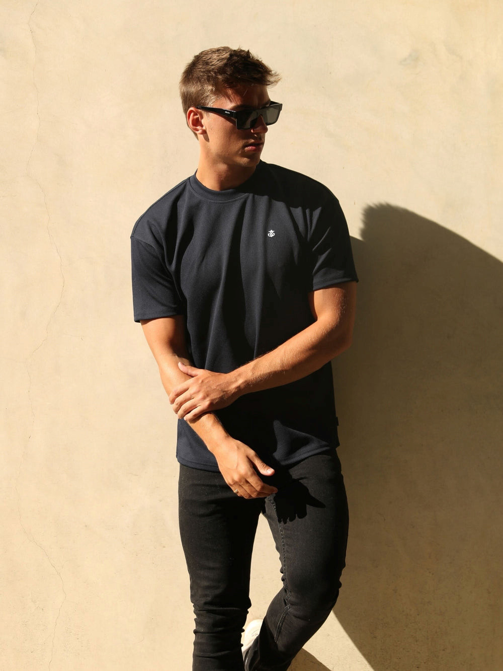 Blakely Ceuta Textured Oversized T-Shirt Azul Marino | TMKANO148