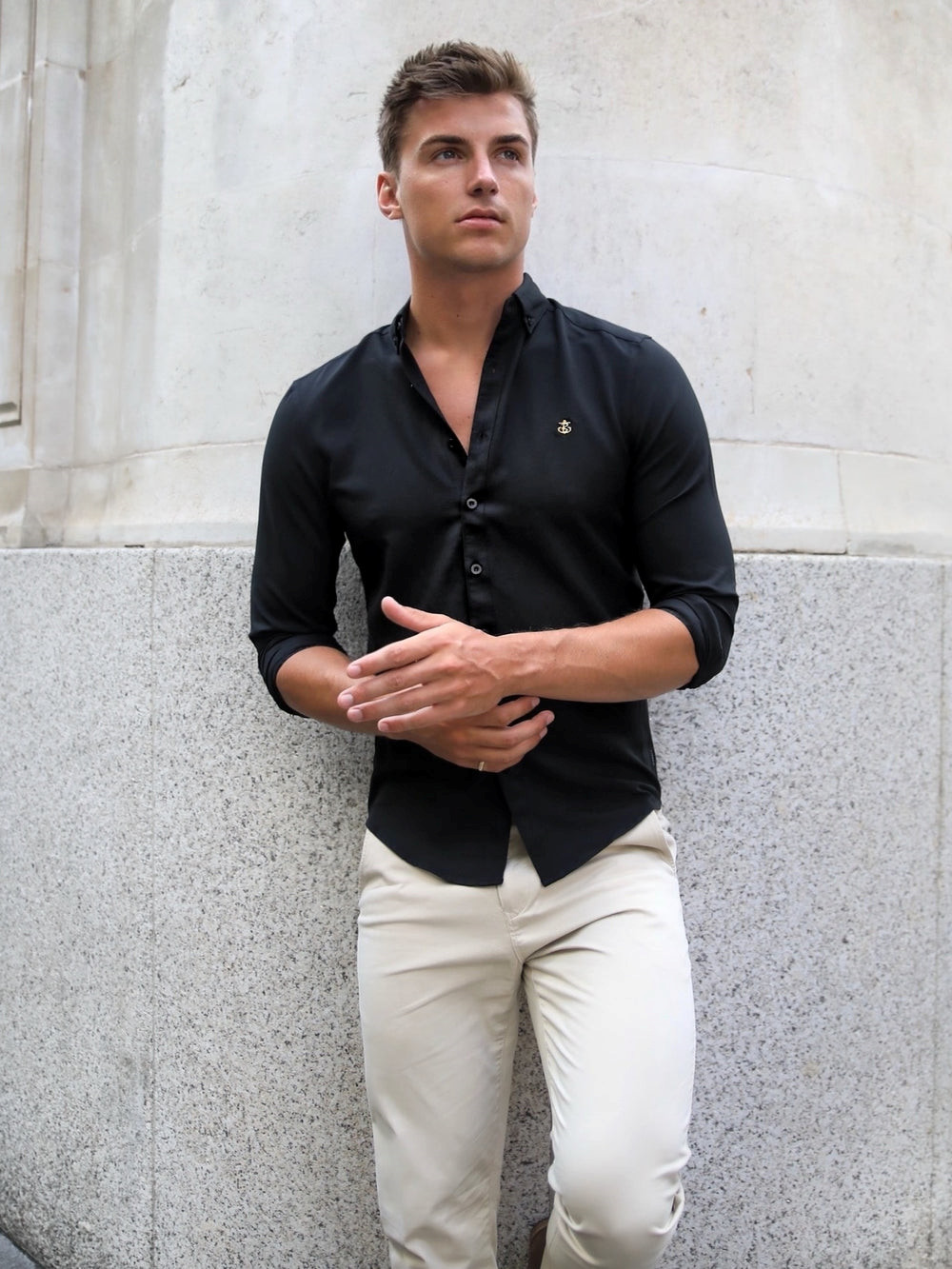 Blakely Farringdon Fitted Stretch Shirt Negras | WMRTJE728