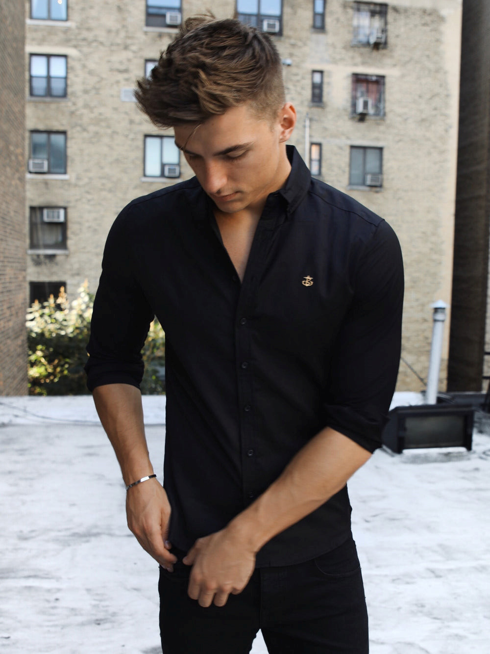 Blakely Farringdon Fitted Stretch Shirt Negras | WMRTJE728