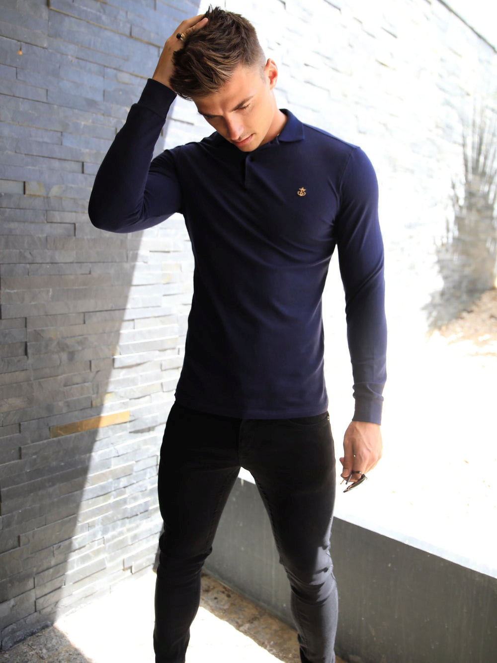 Blakely Harrow Long-Sleeve Polo Shirt Azul Marino | DJYLKX516