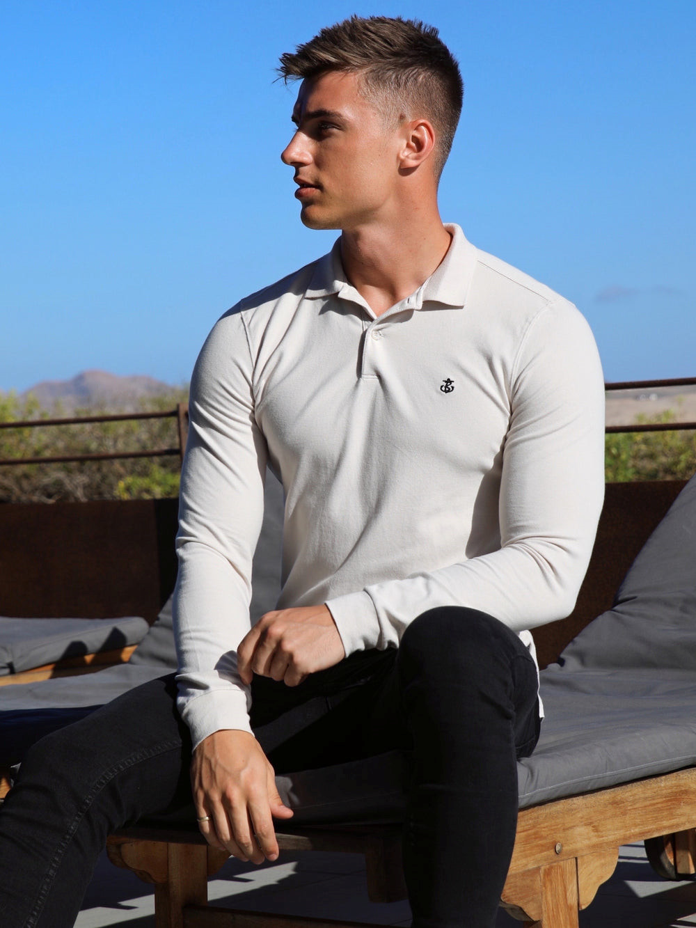 Blakely Harrow Long-Sleeve Polo Shirt Stone | HJEWLX361