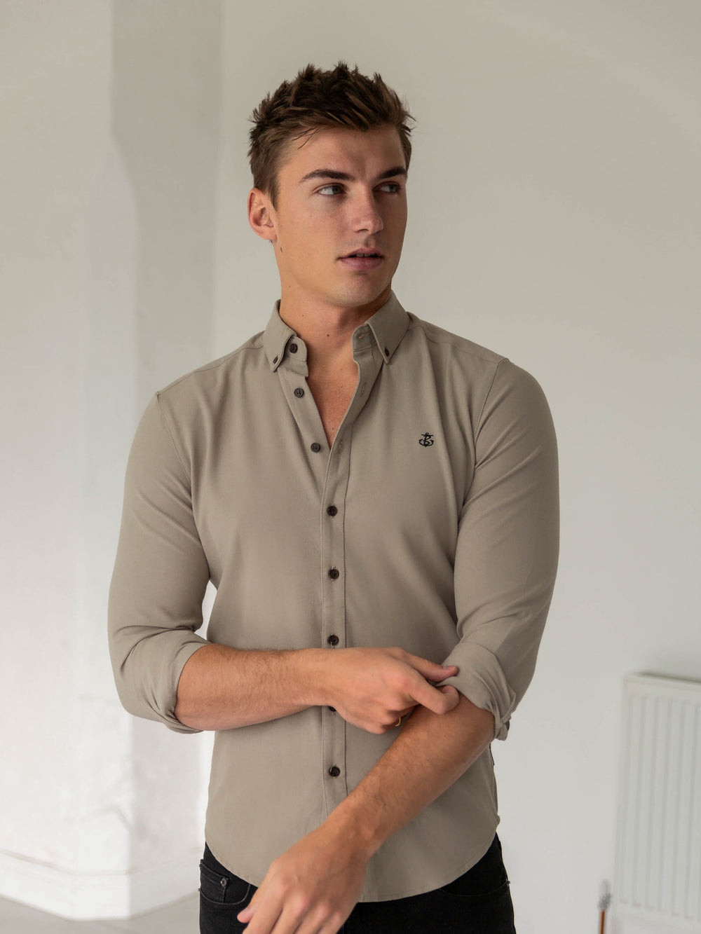 Blakely Horton Fitted Stretch Shirt Tan | VIZSYX032
