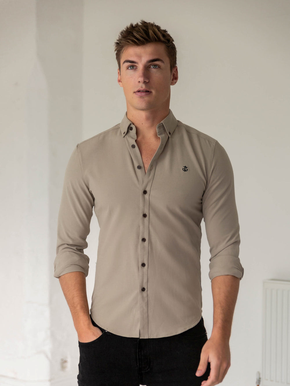 Blakely Horton Fitted Stretch Shirt Tan | VIZSYX032
