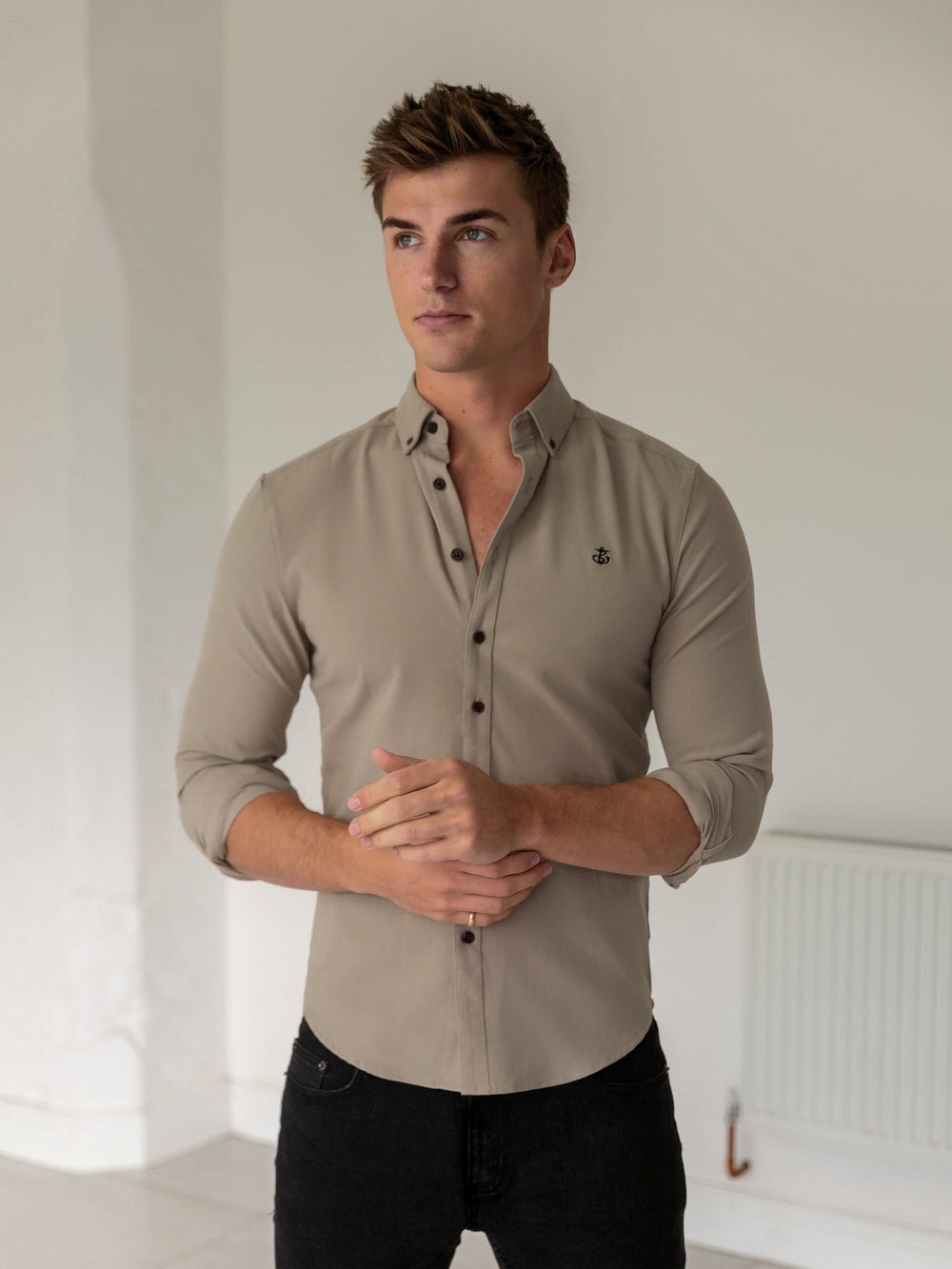 Blakely Horton Fitted Stretch Shirt Tan | VIZSYX032