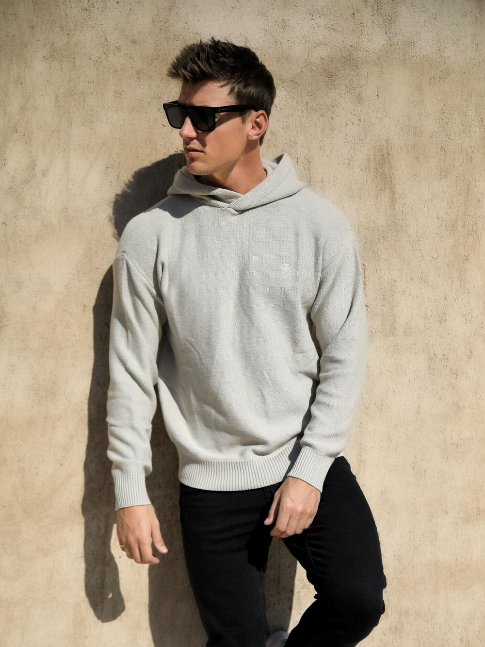 Blakely Huxley Knitted Hoodie Chalk | RJIOCK314