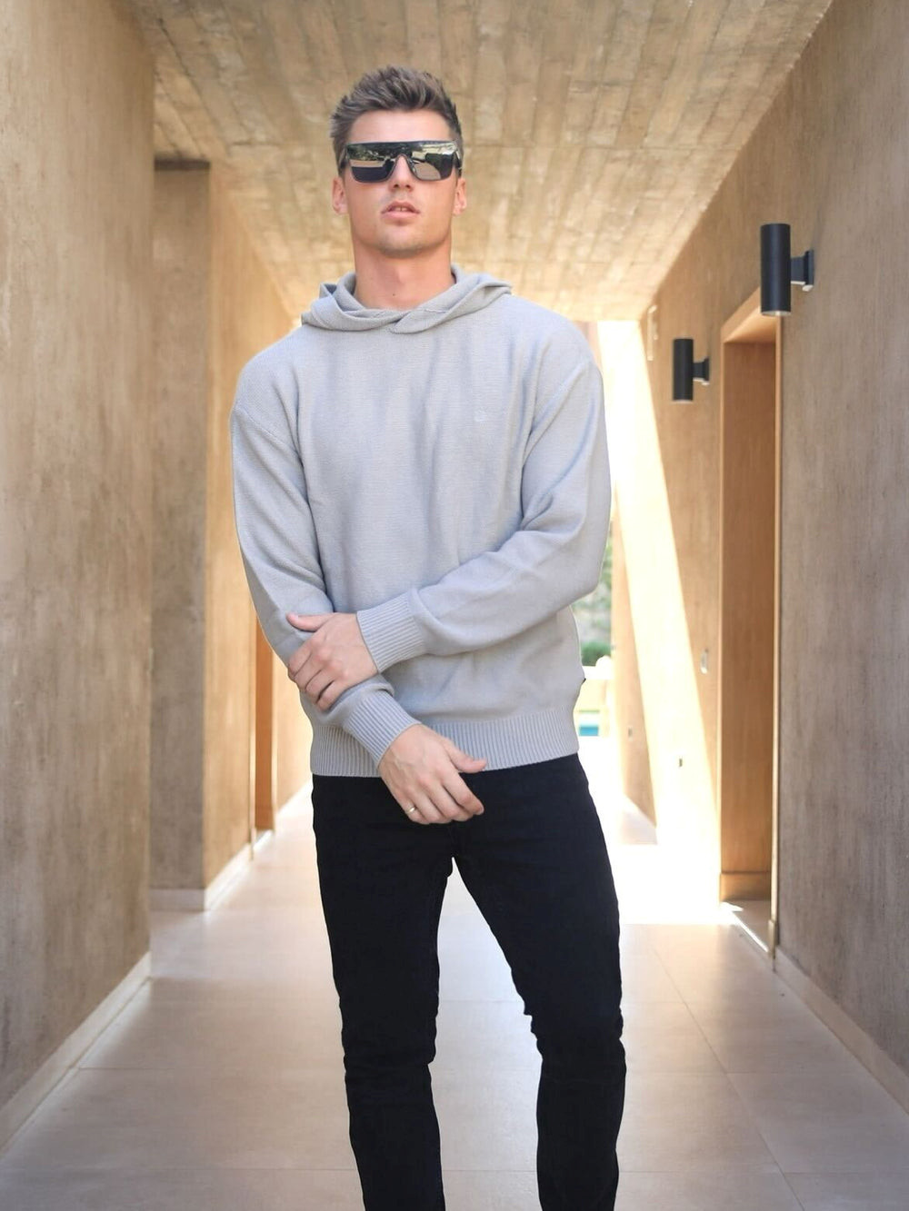 Blakely Huxley Knitted Hoodie Pale Concrete | KJEBIQ860