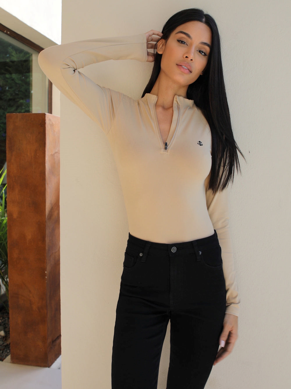 Blakely Kendall 1/4 Zip Bodysuit Tan | EPJHWQ573