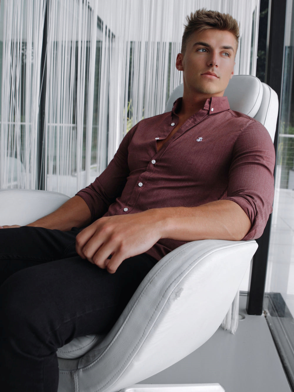 Blakely Maidstone Fitted Stretch Shirt Burdeos | JISHKZ986