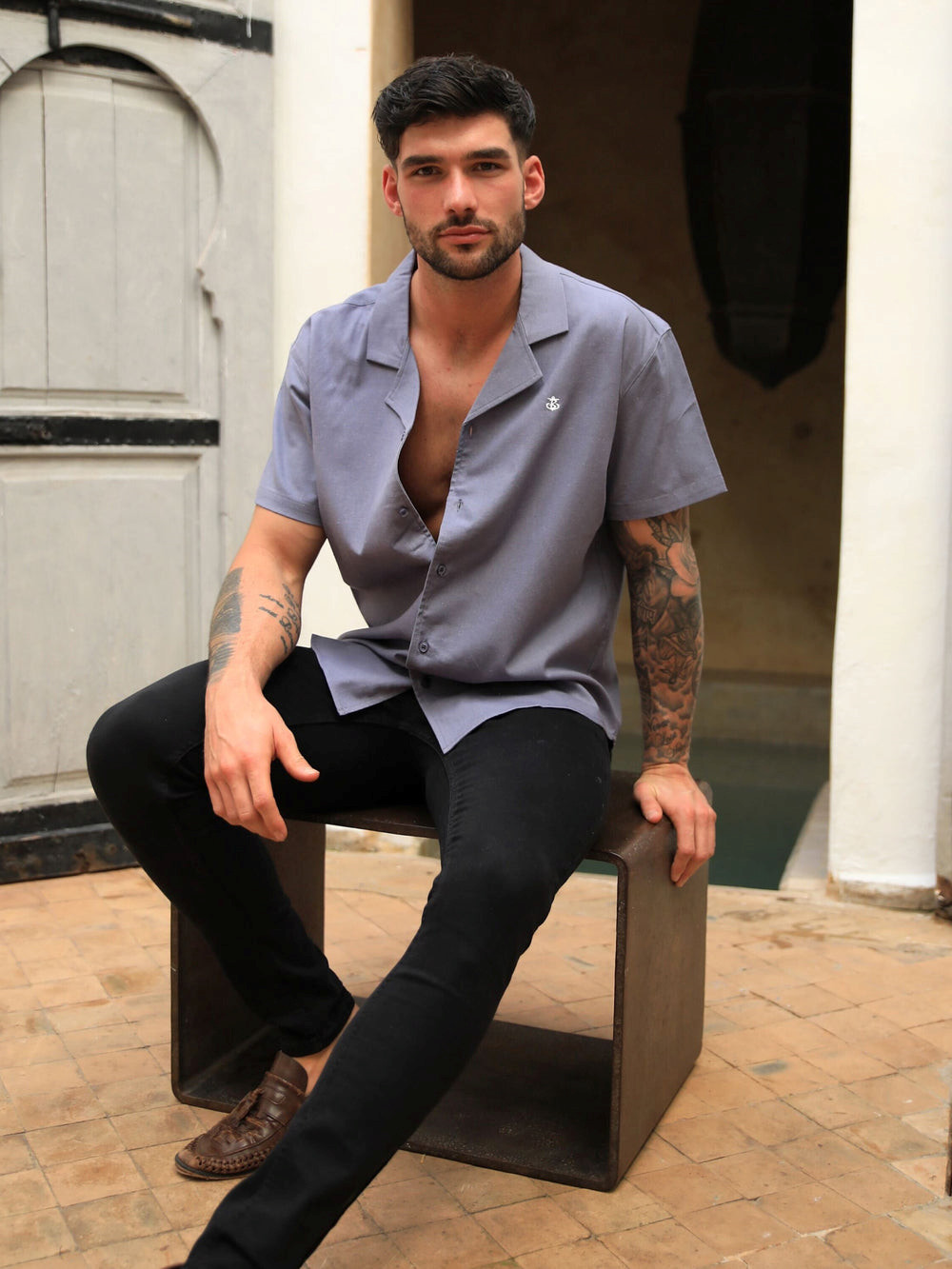 Blakely Nador Open Collared Shirt Azules | CZVBAL135