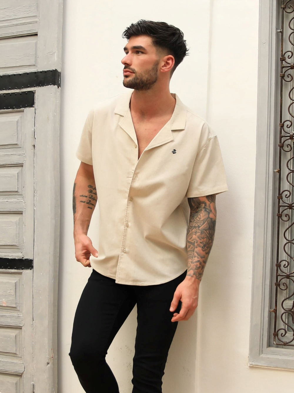 Blakely Nador Open Collared Shirt Sand | LXNEUP092
