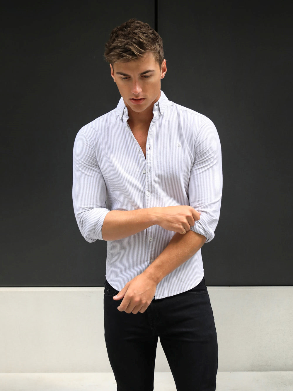 Blakely Portofino Pinstripe Shirt Tan | OYMPZV089
