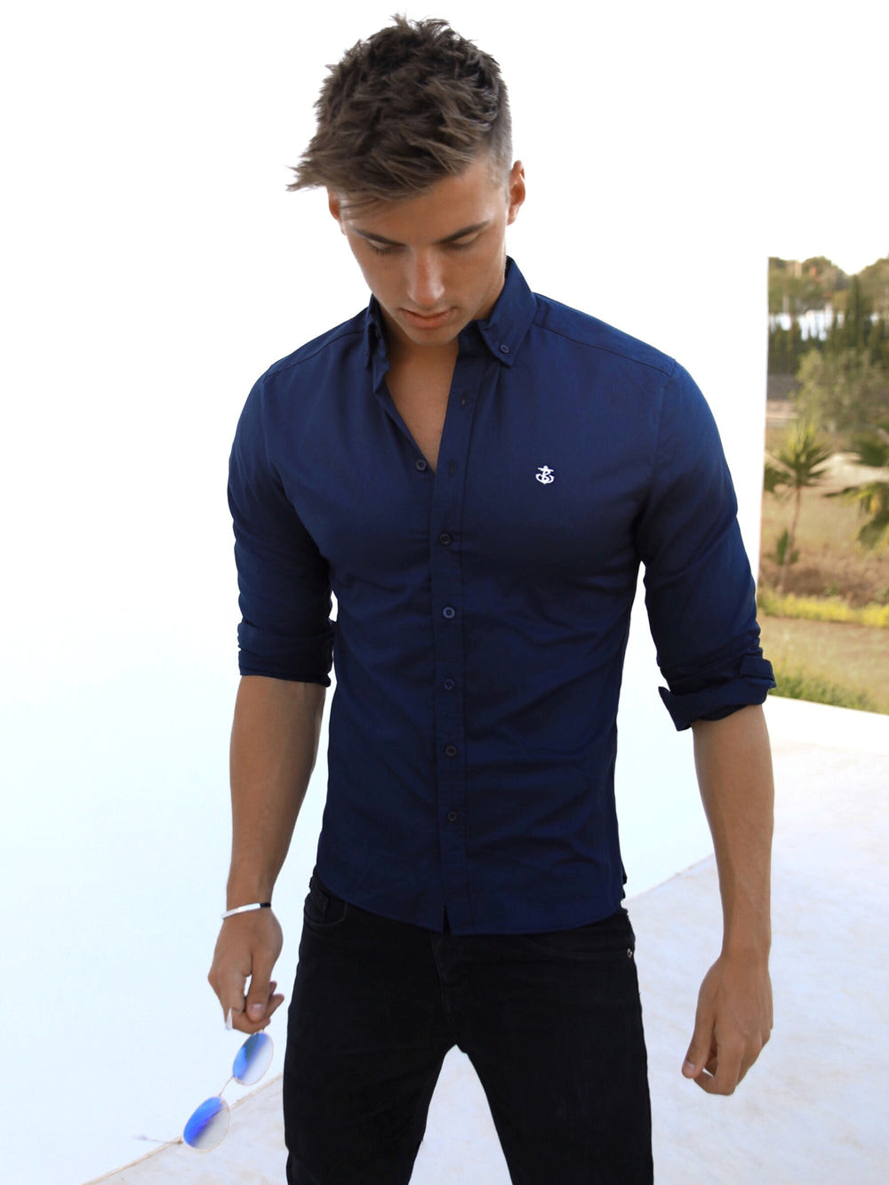 Blakely Worcester Fitted Stretch Shirt Azul Marino | NHBDLG051
