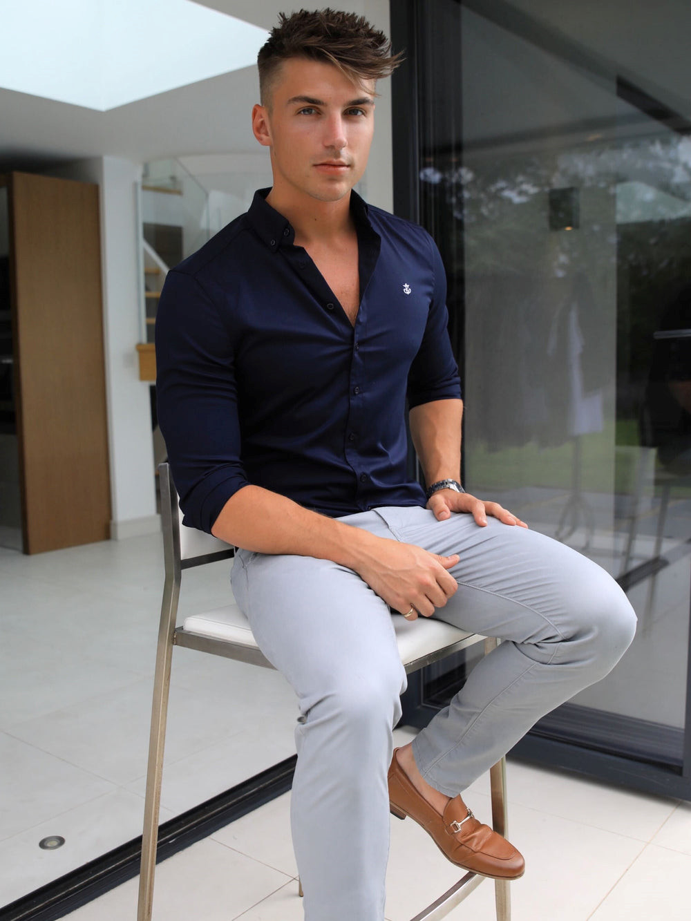 Blakely Worcester Fitted Stretch Shirt Azul Marino | NHBDLG051